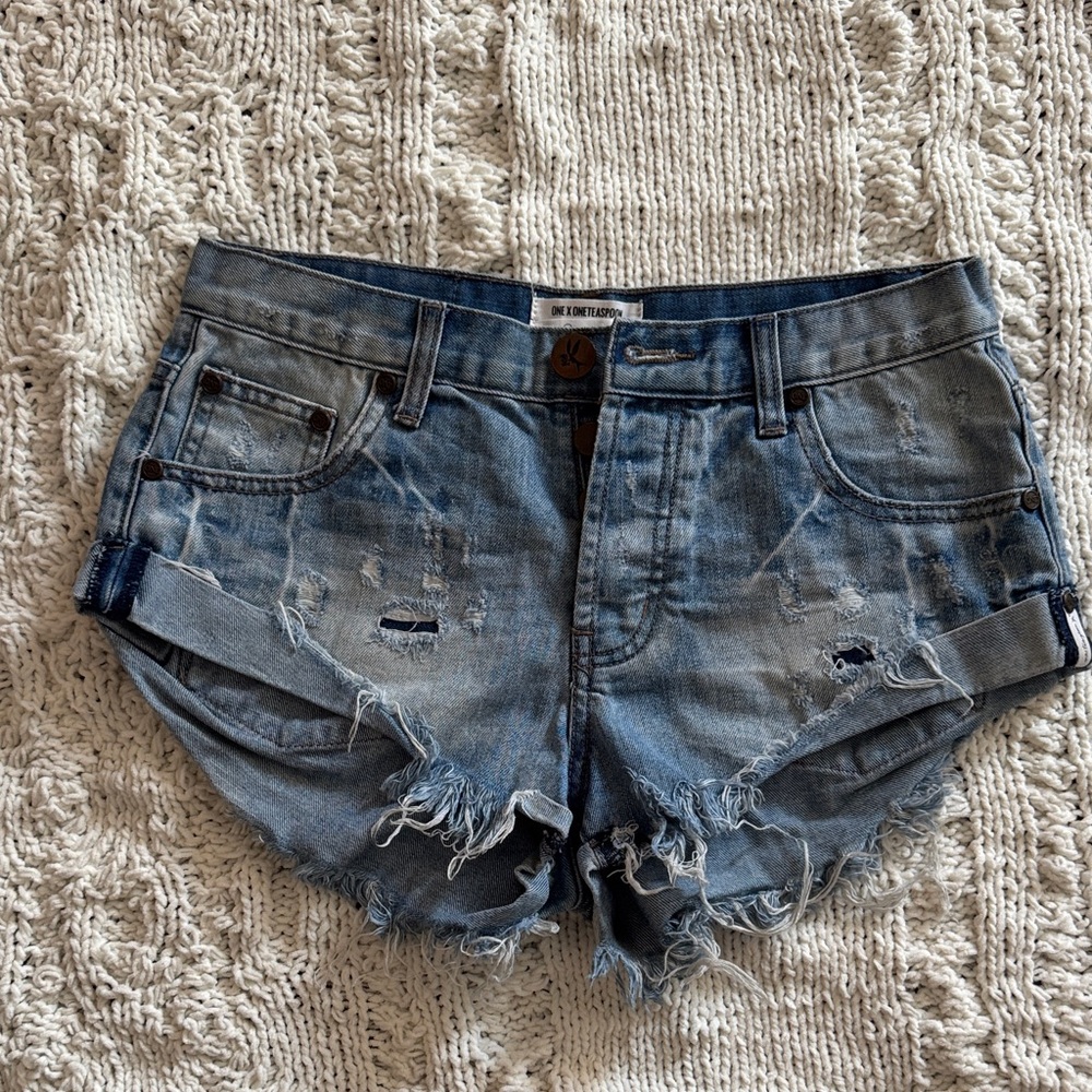 One Teaspoon Blue Distressed Jean Shorts